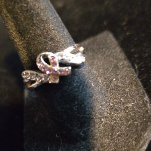 Silvertone Pink Ribbon Ring, 7